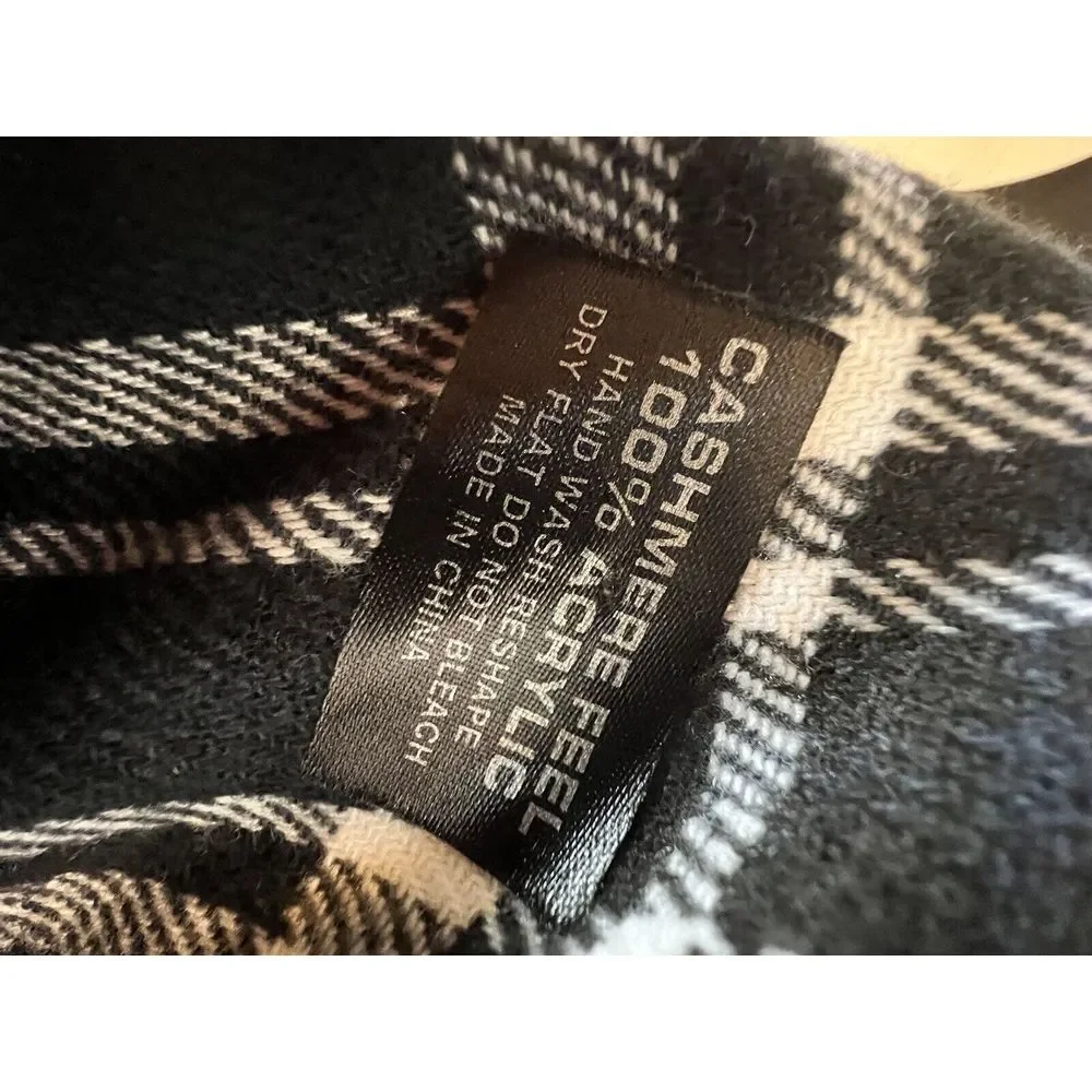 Navy Blue Plaid Infinity Scarf Cashmere Feel Acrylic Checkered Loop Scarf Womens